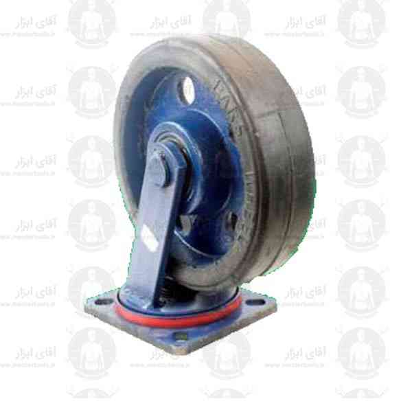 چرخ صنعتی سنگین آهنی چرخان باروکش لاستیک بلبرینگ دوبل تحمل وزن 500 تا 1250 کیلوگرمی چرخ صنعتی سنگین آهنی چرخان باروکش لاستیک بلبرینگ دوبل تحمل وزن 500 تا 1250 کیلوگرمی