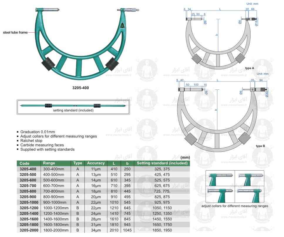 میکرومتر خارج سنج میله ای سری 3205 اینسایز