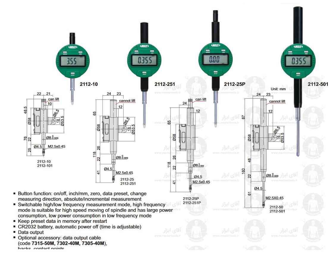 اطلاعات فنی ساعت اندیکاتور دیجیتال سری 2112 اینسایز