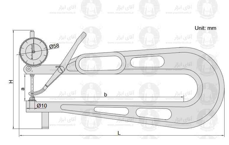 ضخامت سنج ساعتی بازو بلند عمق 30 سانت کورس 5.5