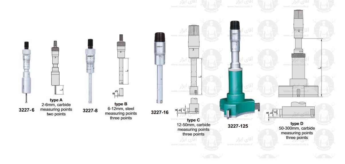 میکرومتر داخل سه فک سری 3227 برند اینسایز